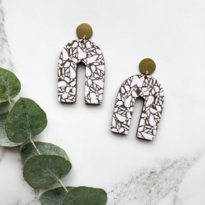 Terrazzo Statement Drop Earrings Statement Geo Earrings Arch Earrings Gold Geo Earrings Brass Earrings Terrazzo Jewellery image 4