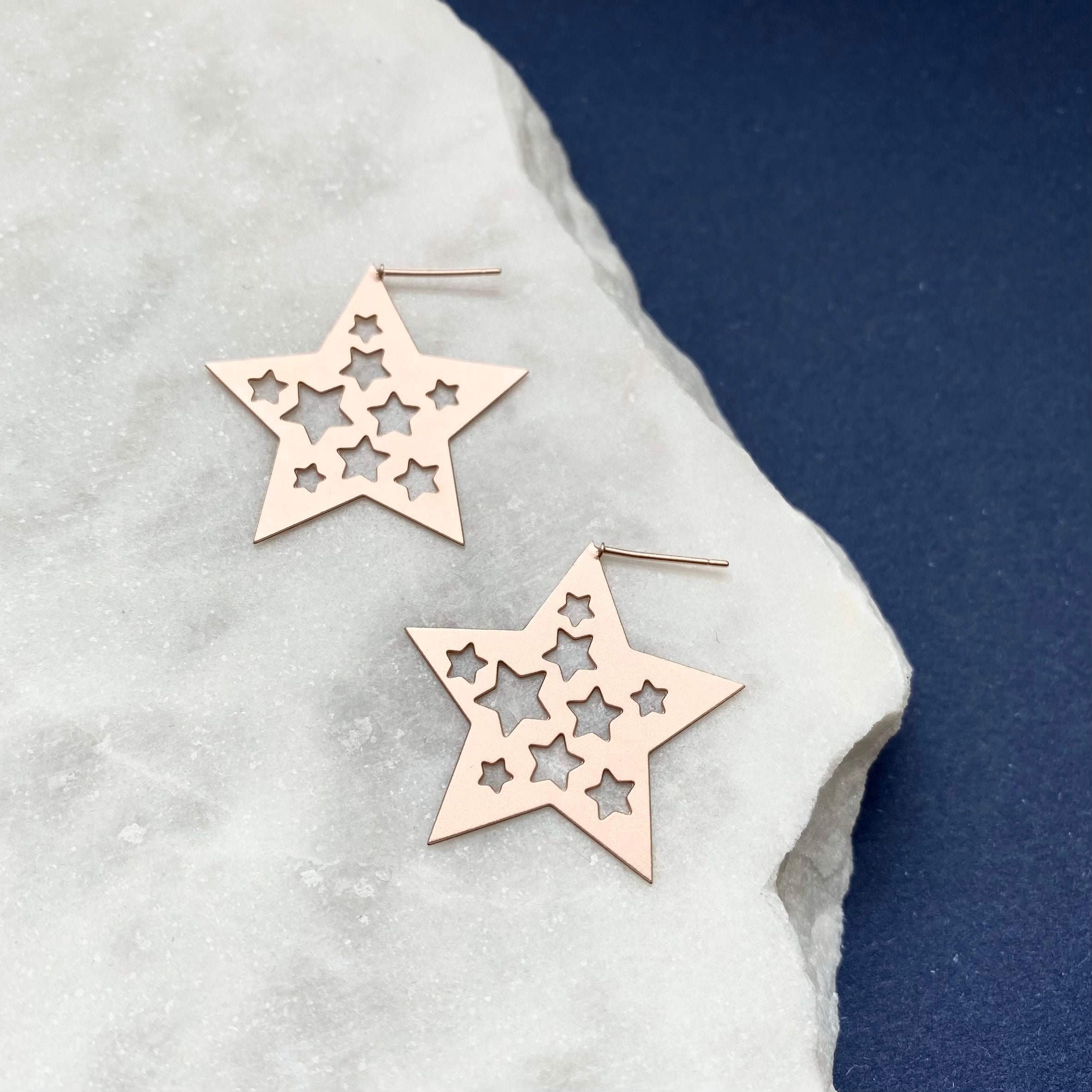 Star Stud Earrings - Rose Gold Celestial Festive Party