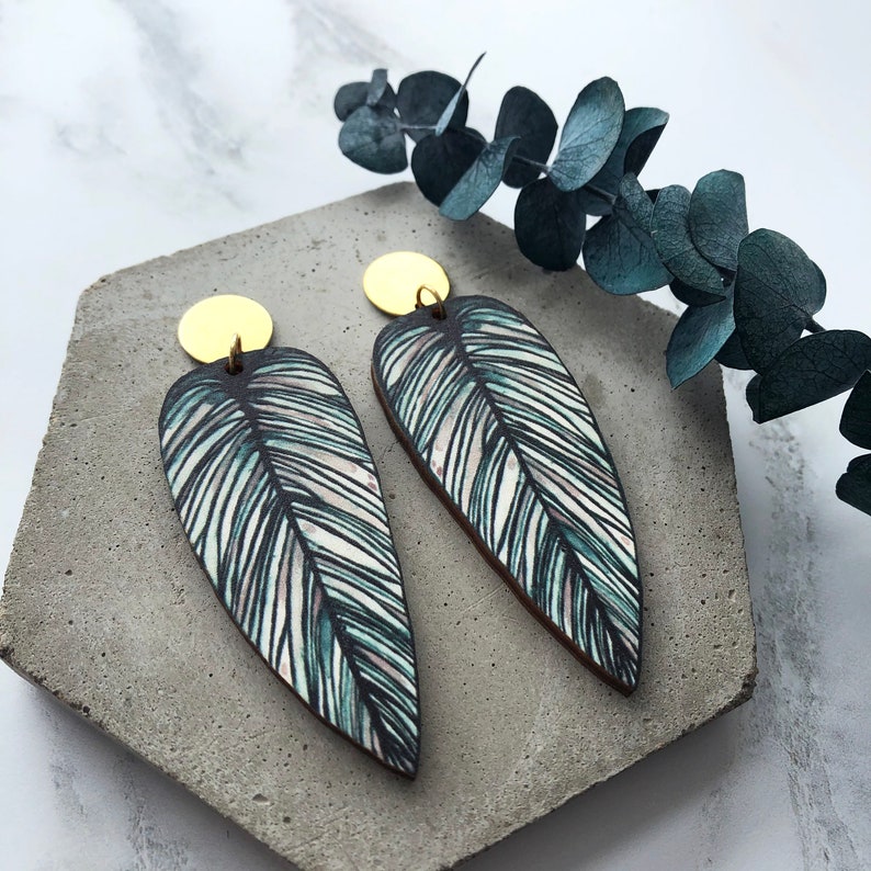 Tropical Statement Leaf Earrings Calathea Whitesar image 4