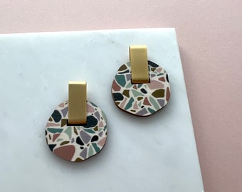 Terrazzo Circle Stud Earrings - Geometric Stud Earrings