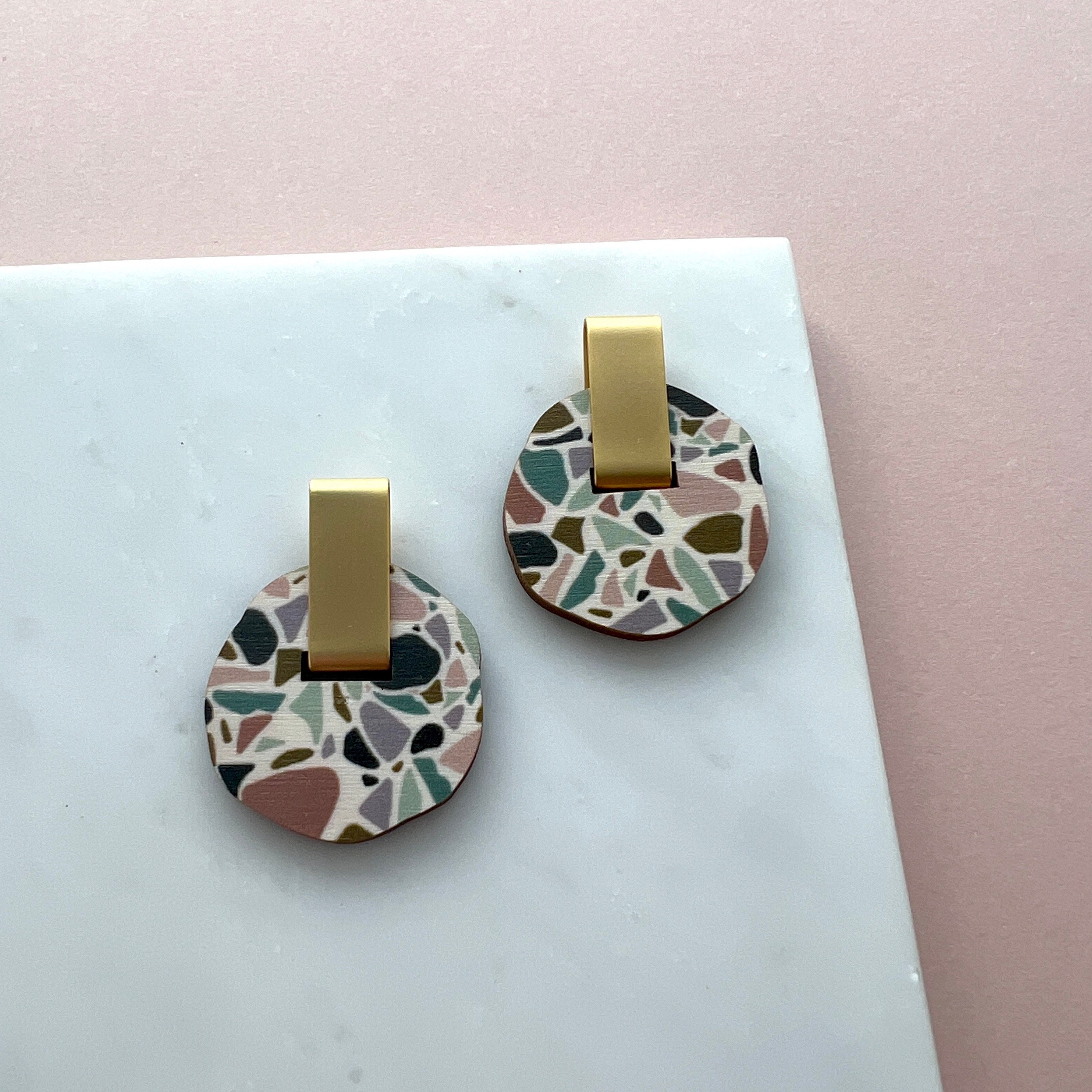 Terrazzo Circle Stud Earrings - Geometric