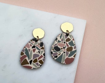 Statement Drop Pebble Studs - Terrazzo Geometric Drop Earrings - Gifts For Her - Party Earrings