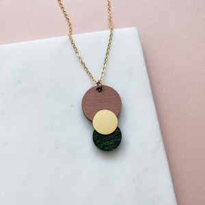 Pendentif cercle rose et vert - Collier géométrique en or - Pendentif géométrique minimaliste - Cadeau pour elle