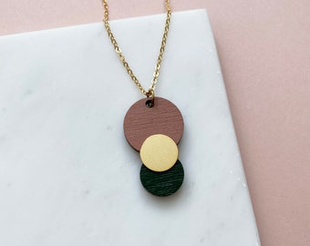 Pink & Green Circle Pendant - Gold Geometric Necklace - Minimalist Geometric Pendant - Gift For Her