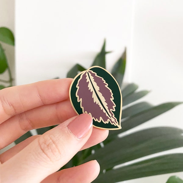 Haus Pflanzen Emaille Pin - Blatt Emaille Pin - Geschenk für Pflanzenliebhaber - Strumpffüller - Pflanzennadel - Calathea Medallion Enamel Pin