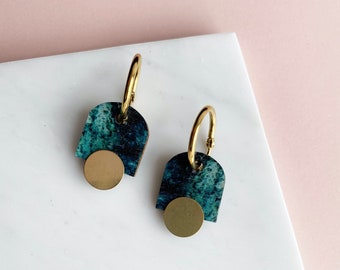 Blue & Gold Geometric Hoop Earrings -  Arch Hoop Earrings - Geometric Jewellery - Gift For Her - Minimal Earrings - Arch Jewellery
