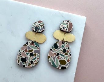 Terrazzo Pebble Statement Drop Studs - Geometric Drop Earrings - Colourful Statement Earrings - Gift For Her