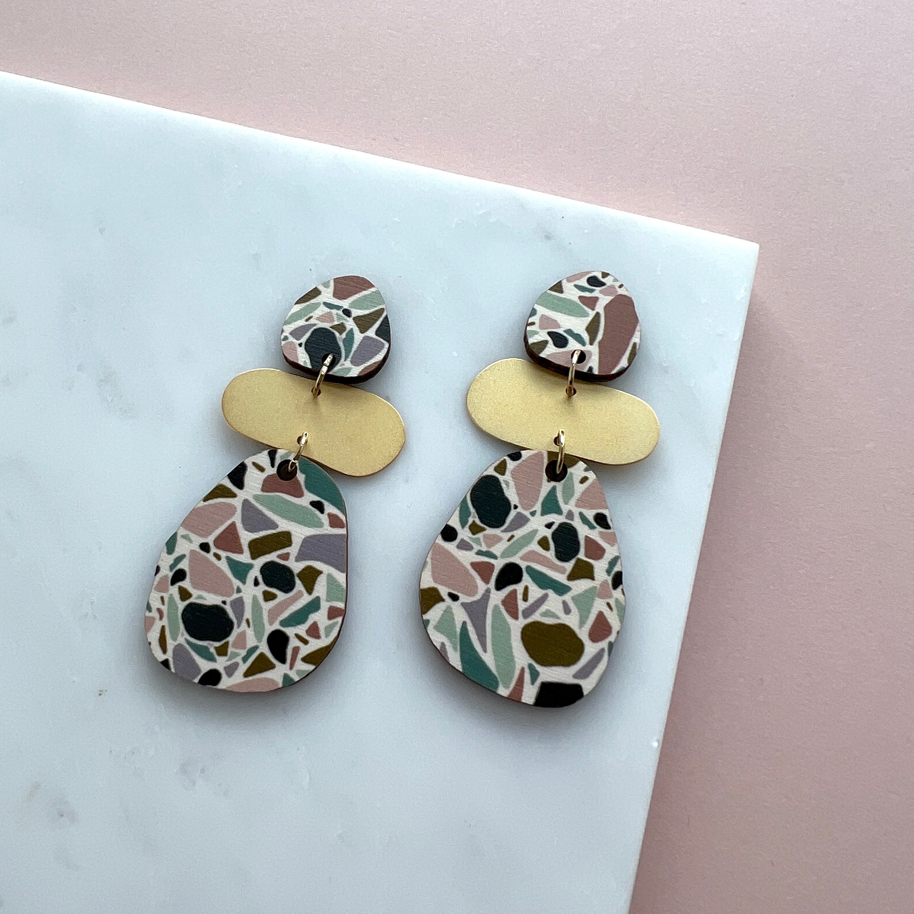 Terrazzo Pebble Statement Drop Studs - Geometric Earrings