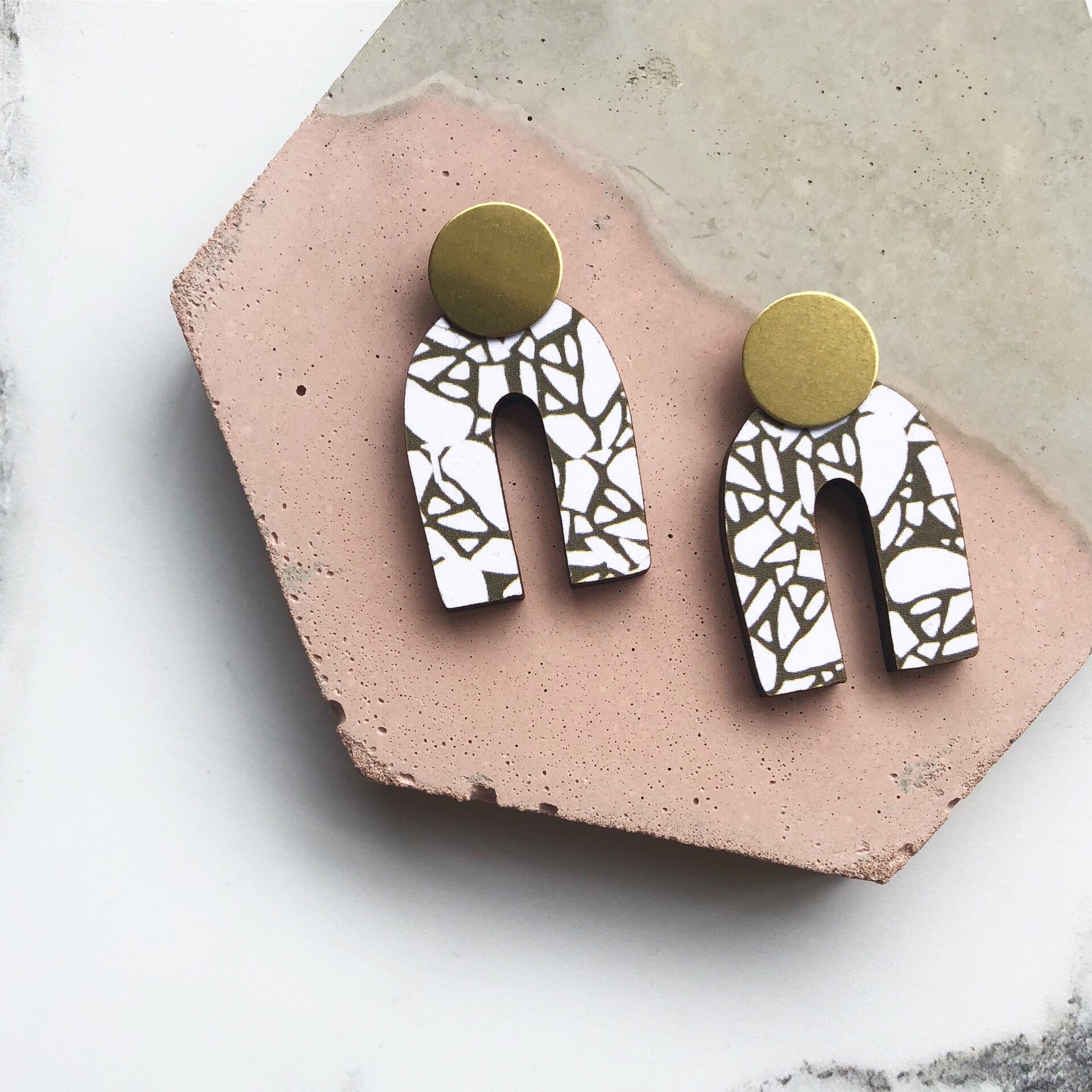 Terrazzo Arc Stud Earrings - Geometric Jewellery