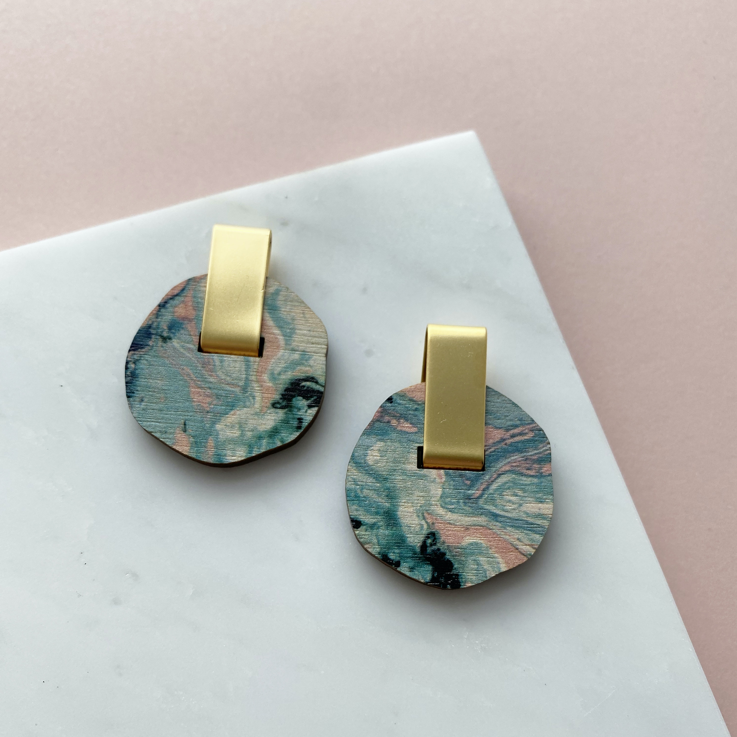 Disc Stud Earrings - Irregular Circle Studs Organic Geometric Gifts For Her Pastel Marble