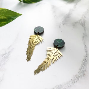 Leaf Earrings Statement Earrings Green Boho Earrings Gold Palm