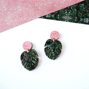 Monstera Drop Earrings - Tropical Earrings - Botanical Earrings - Leaf Earrings - Cheese Plant Earrings - Statement Earrings - Monstera Gift