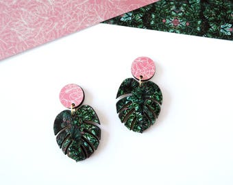 Monstera Drop Earrings - Tropical Earrings - Botanical Earrings - Leaf Earrings - Cheese Plant Earrings - Statement Earrings - Monstera Gift
