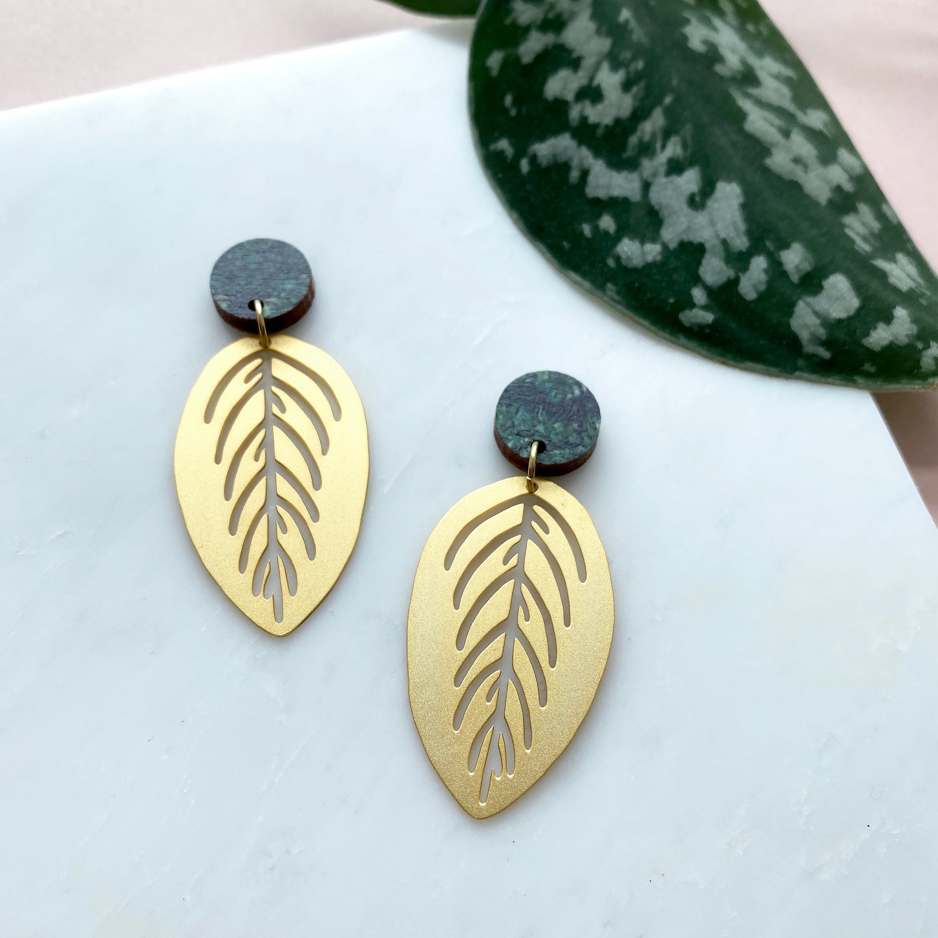 statement House Plant Drop Earrings - Leaf Jewellery Gift For Lover Maranta
