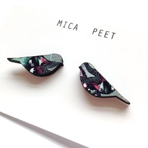 Blue Bird Stud Earrings – Laser Cut Wooden Jewelry, Bird Lover Gift