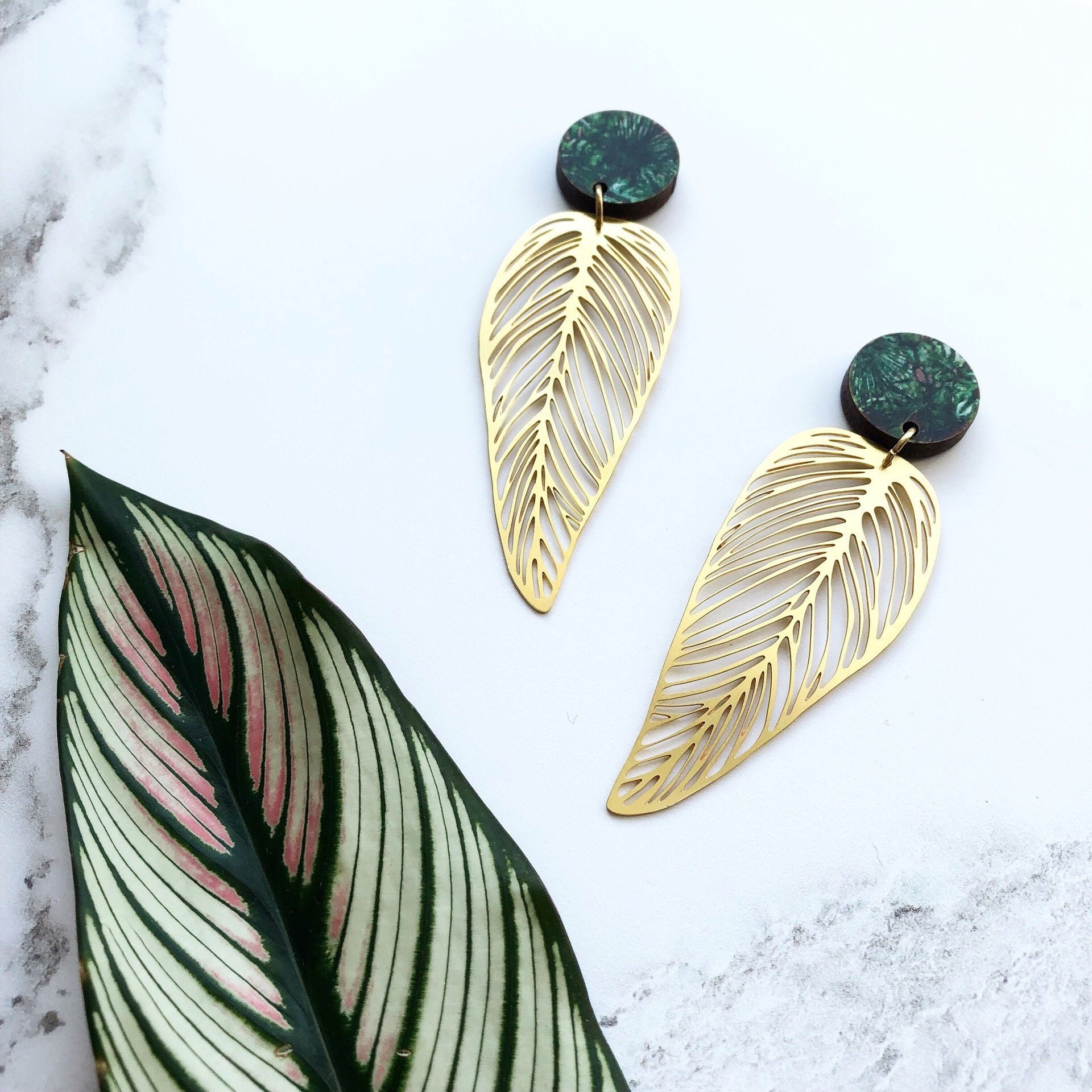 Gold Leaf Statement Drop Earrings