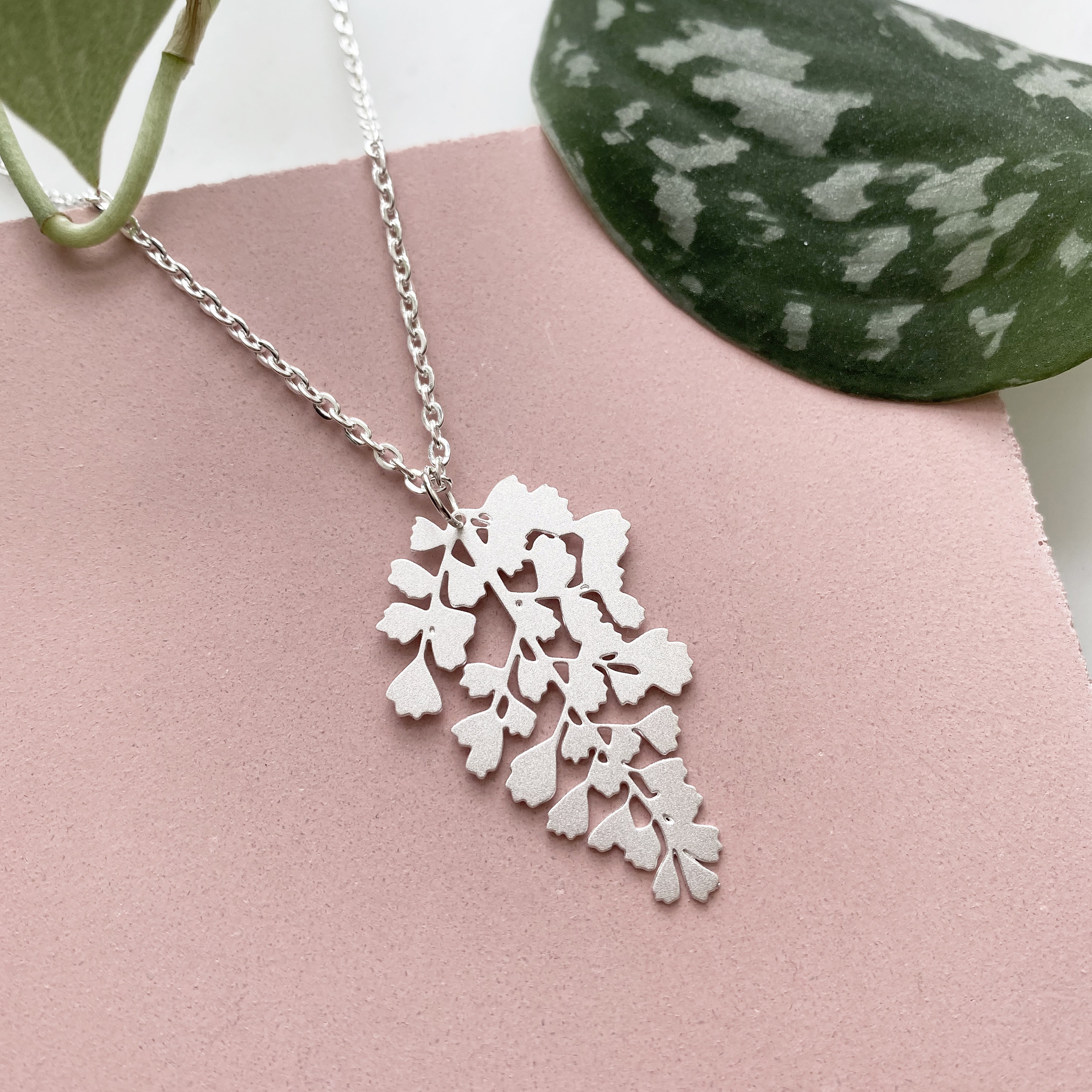 Silver Maidenhair Fern Necklace - Leaf Pendant Jewellery Plant Gift For Her