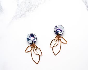 Flower Petal Drop Earrings, Gift For Her - Flower Dangle Earrings - Gold Leaf Drop Earrings - Floral Statement Earrings - Botanical Studs