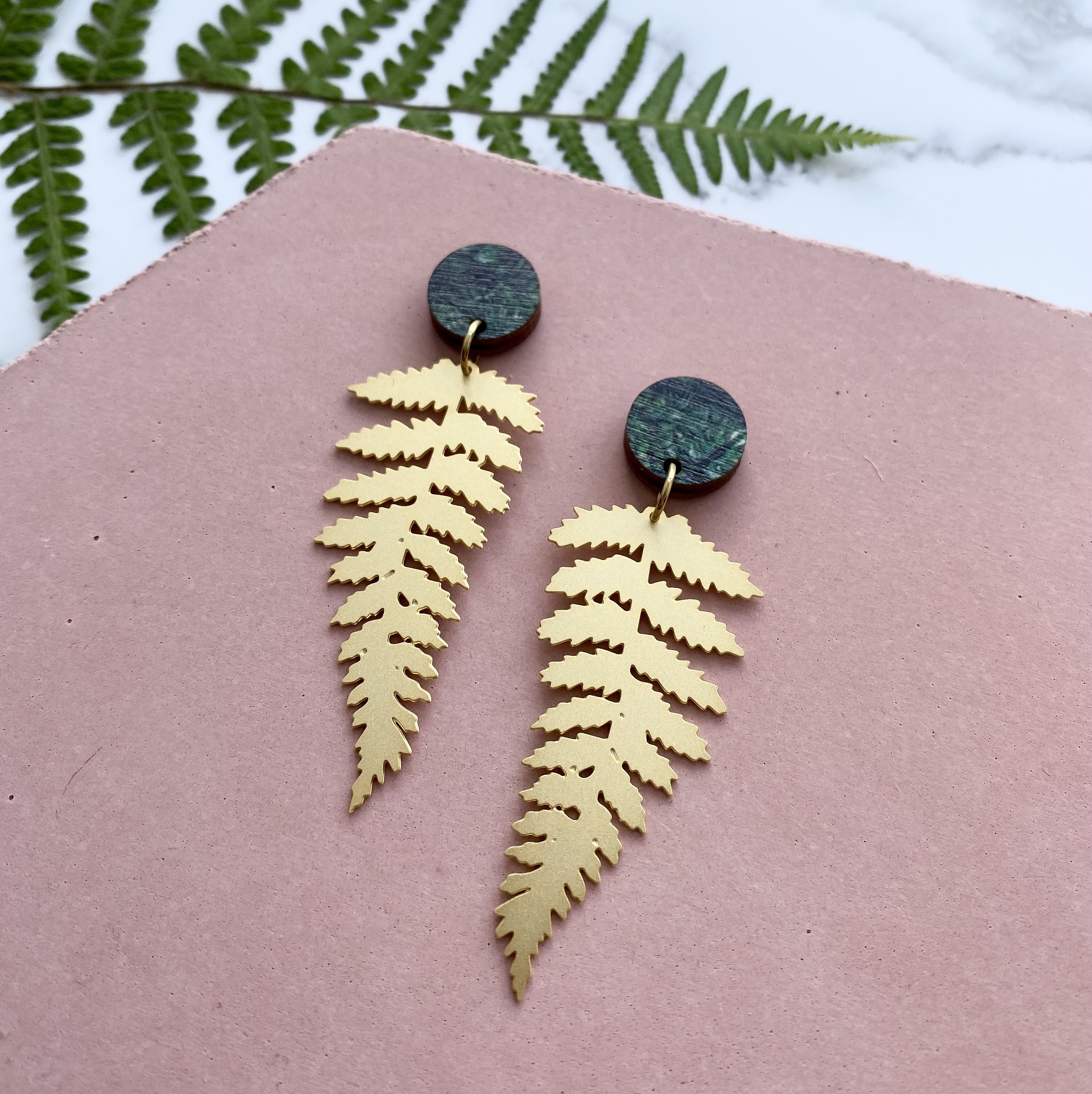 Gold Fern Statement Drop Earrings - Plant Lover Gift For Her Leaf Stud Jewellery