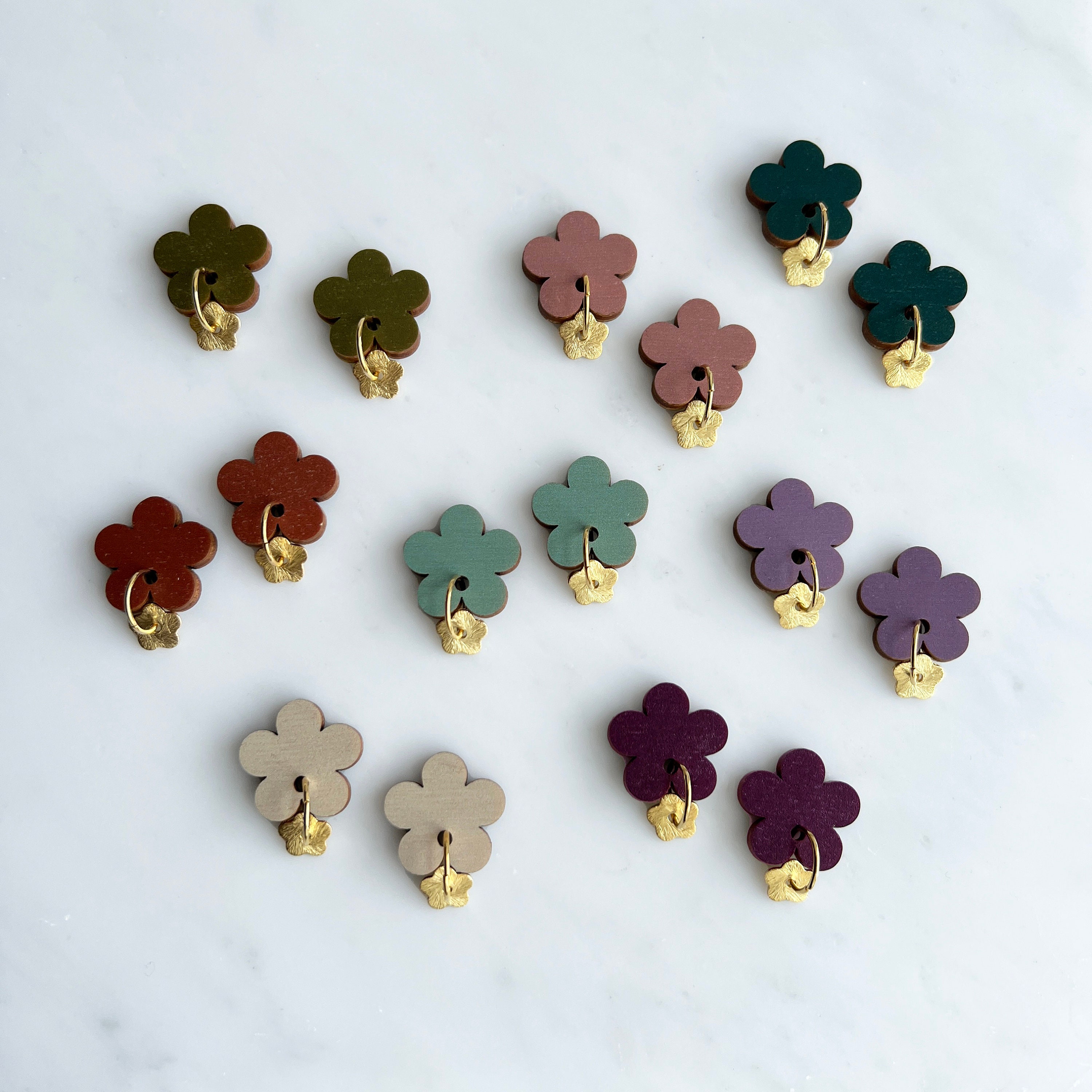 Colourful Flower Stud Earrings - Minimal Gold Studs