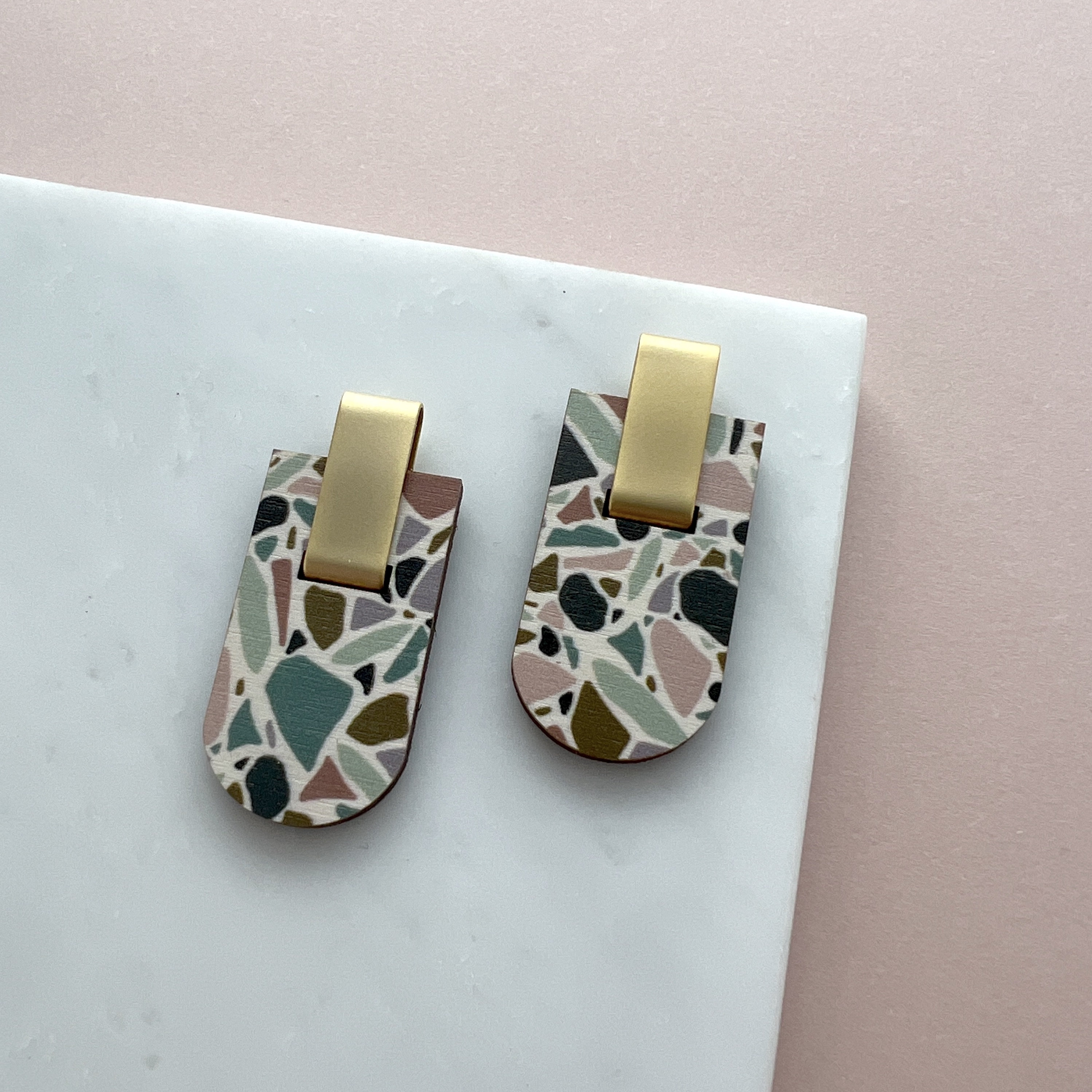 Terrazzo Large Arc Stud Earrings - Geometric