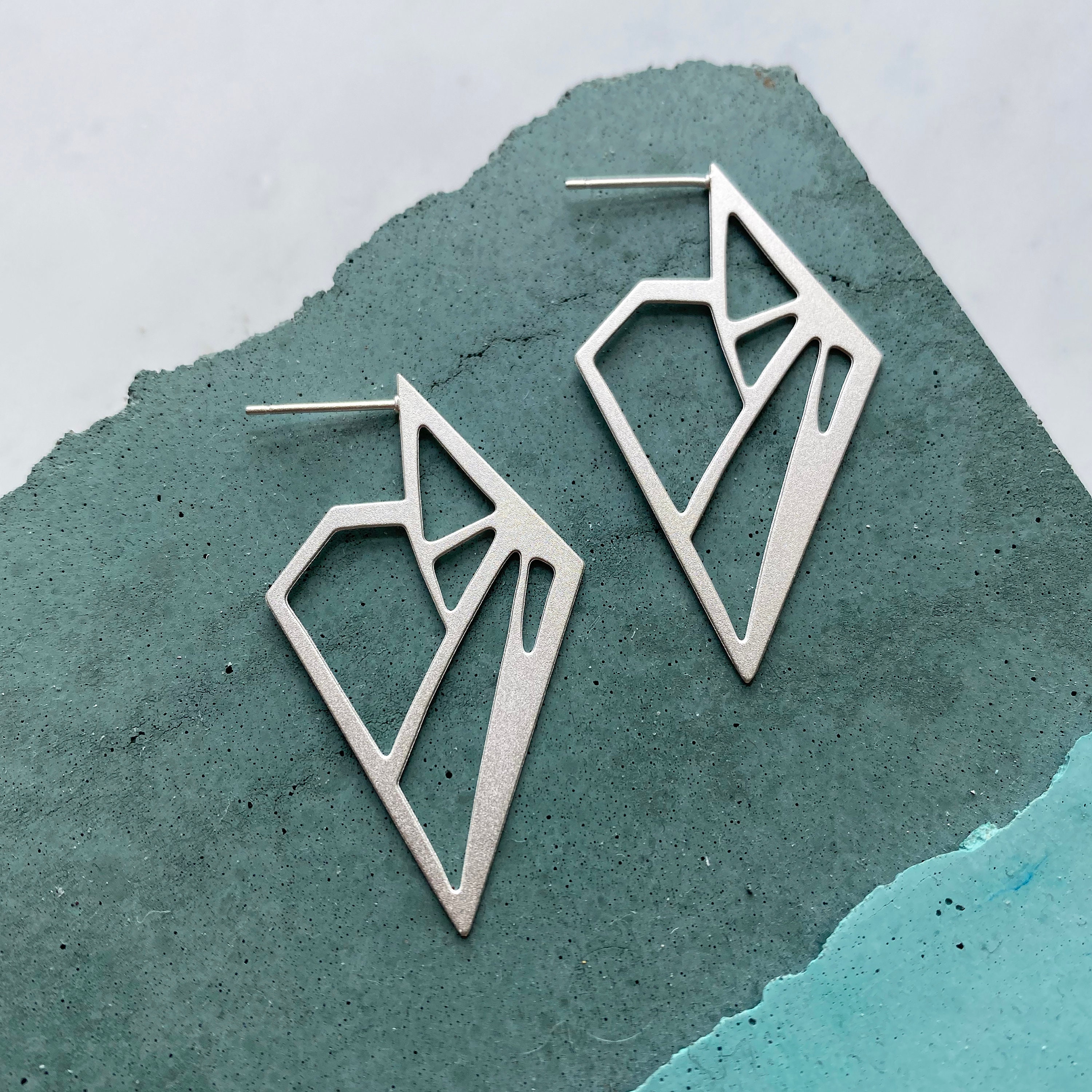 Statement Silver Triangle Stud Hoop Earrings - Jewellery Gift For Her Simple Studs