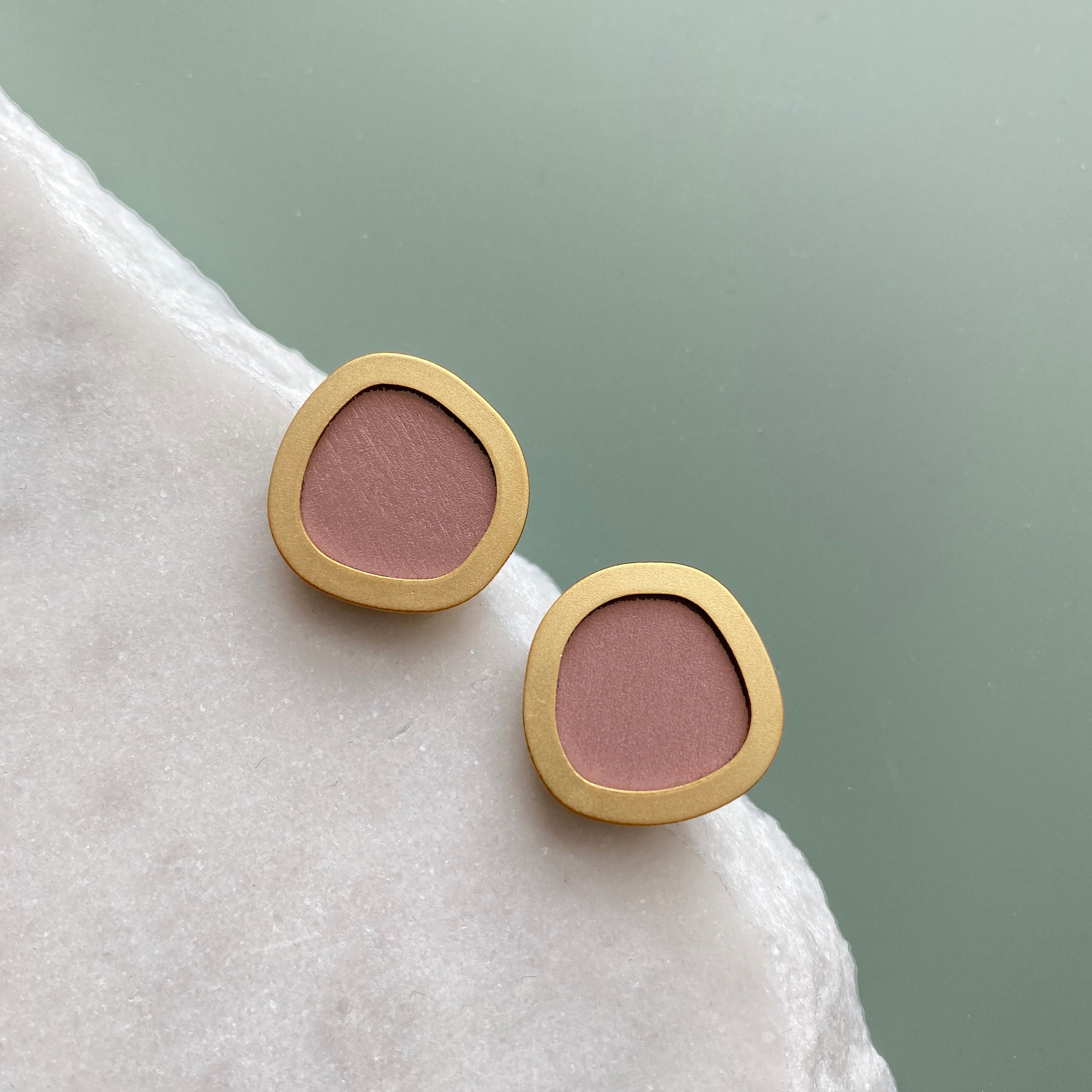 Circle Stud Earrings - Pink & Gold