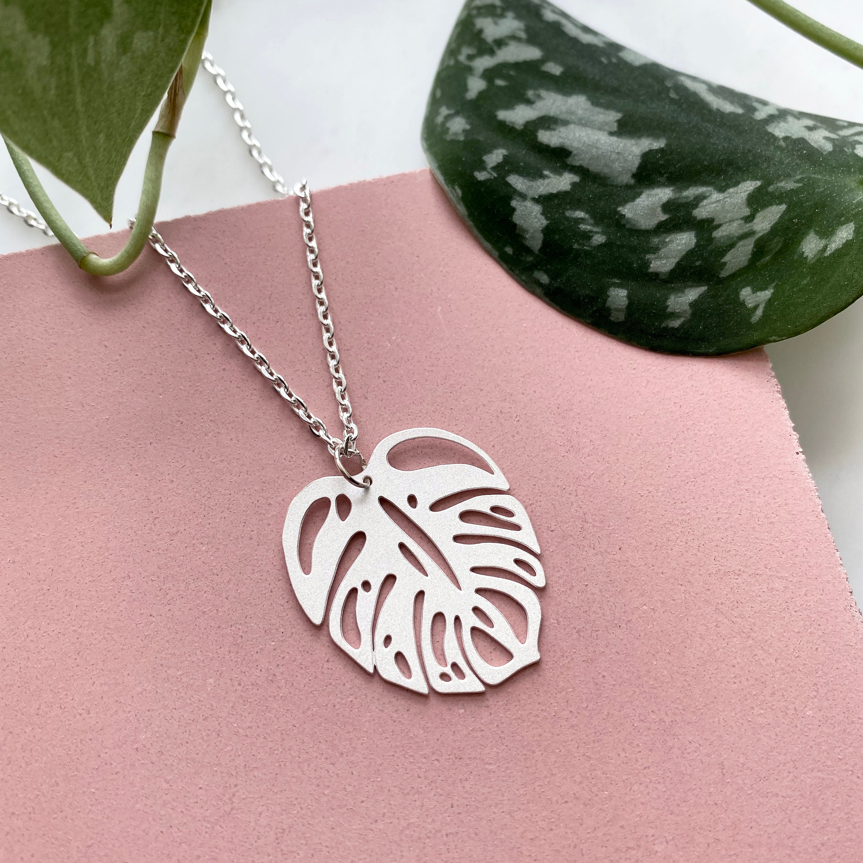 Silver Monstera Necklace - Cheese Plant Pendant House Jewellery Leaf Accessory