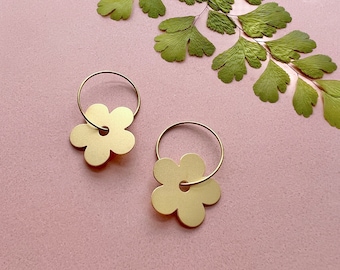 Gold Flower Hoop Earrings - Minimal Floral Jewellery - Mother's Day Gift - Gift For Her - Summer Jewellery - Bridesmaid's Jewellery