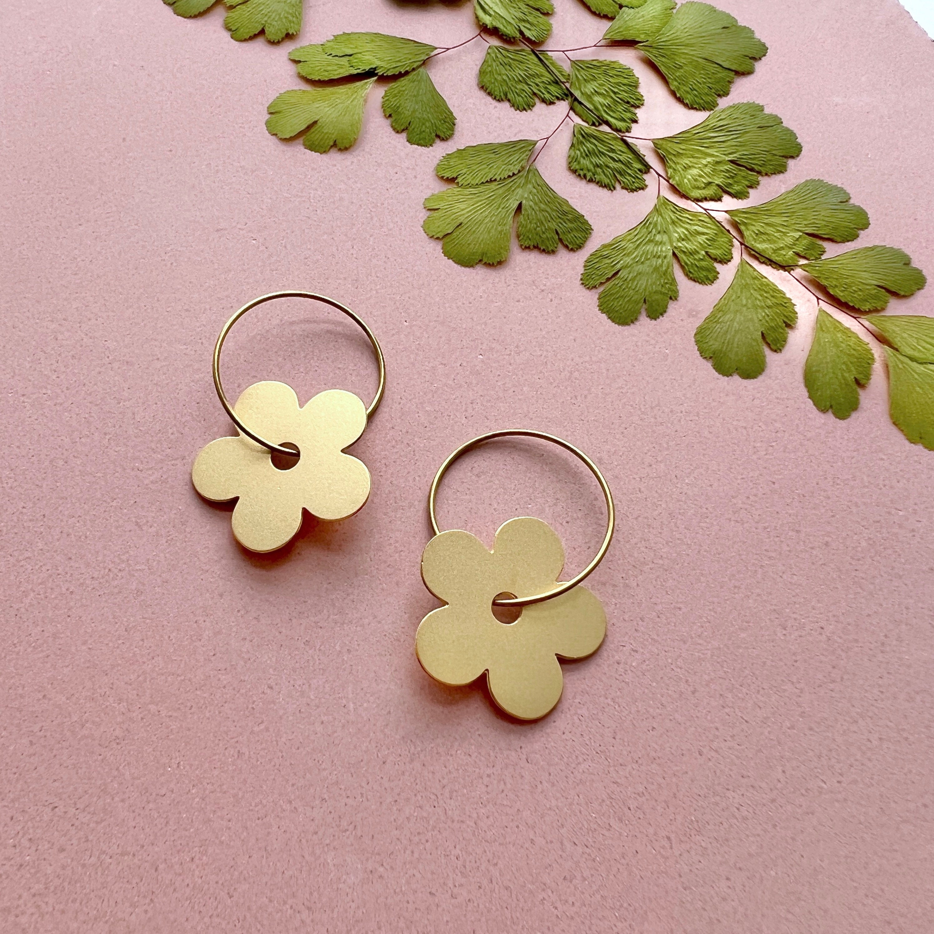 Gold Flower Hoop Earrings - Minimal Floral Jewellery