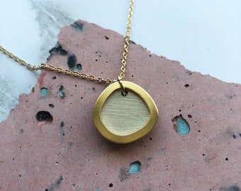 Cream & Gold Circle Pendant - Minimal Necklace - Geometric Pendant