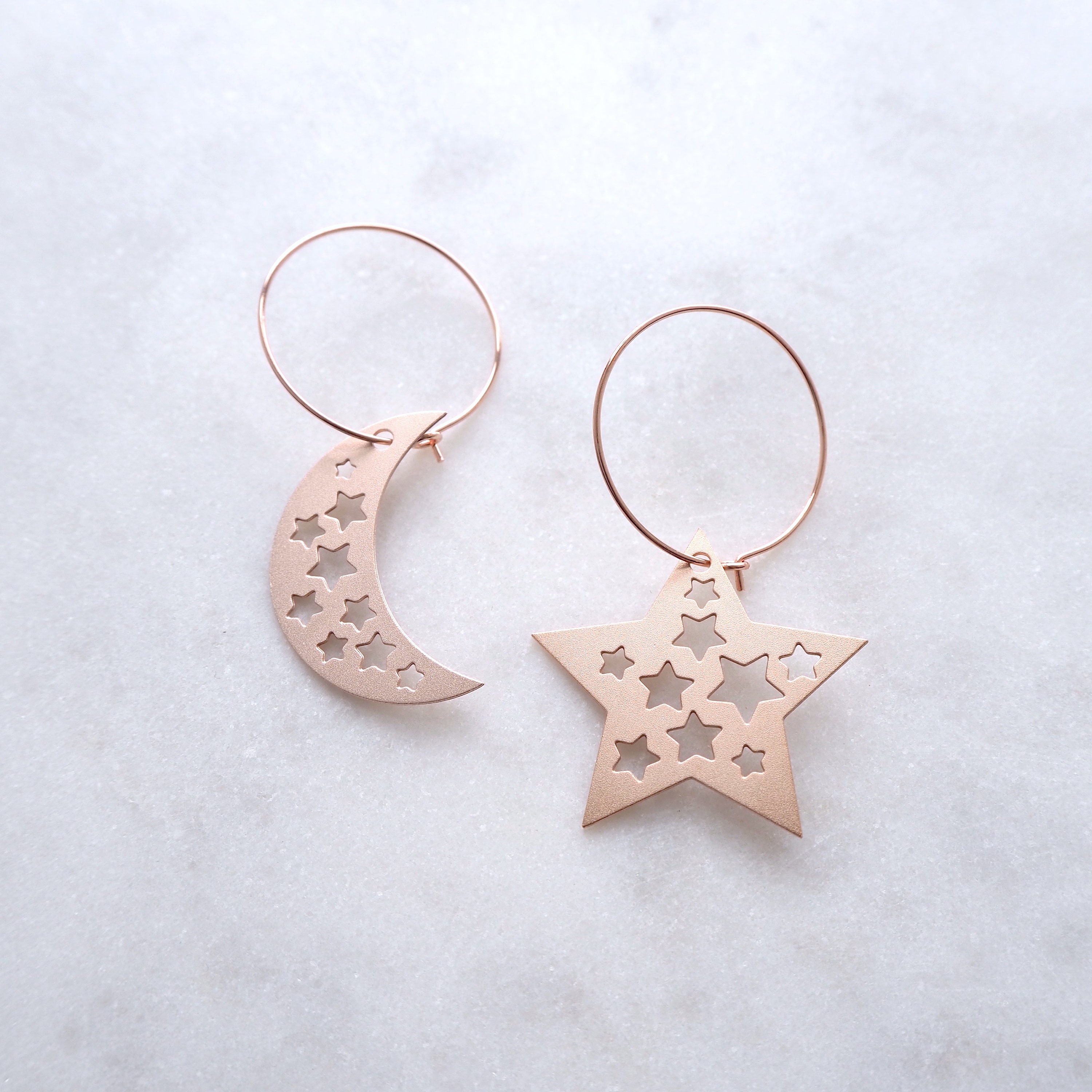 Moon & Star Hoop Earrings - Rose Gold Celestial Mix & Match