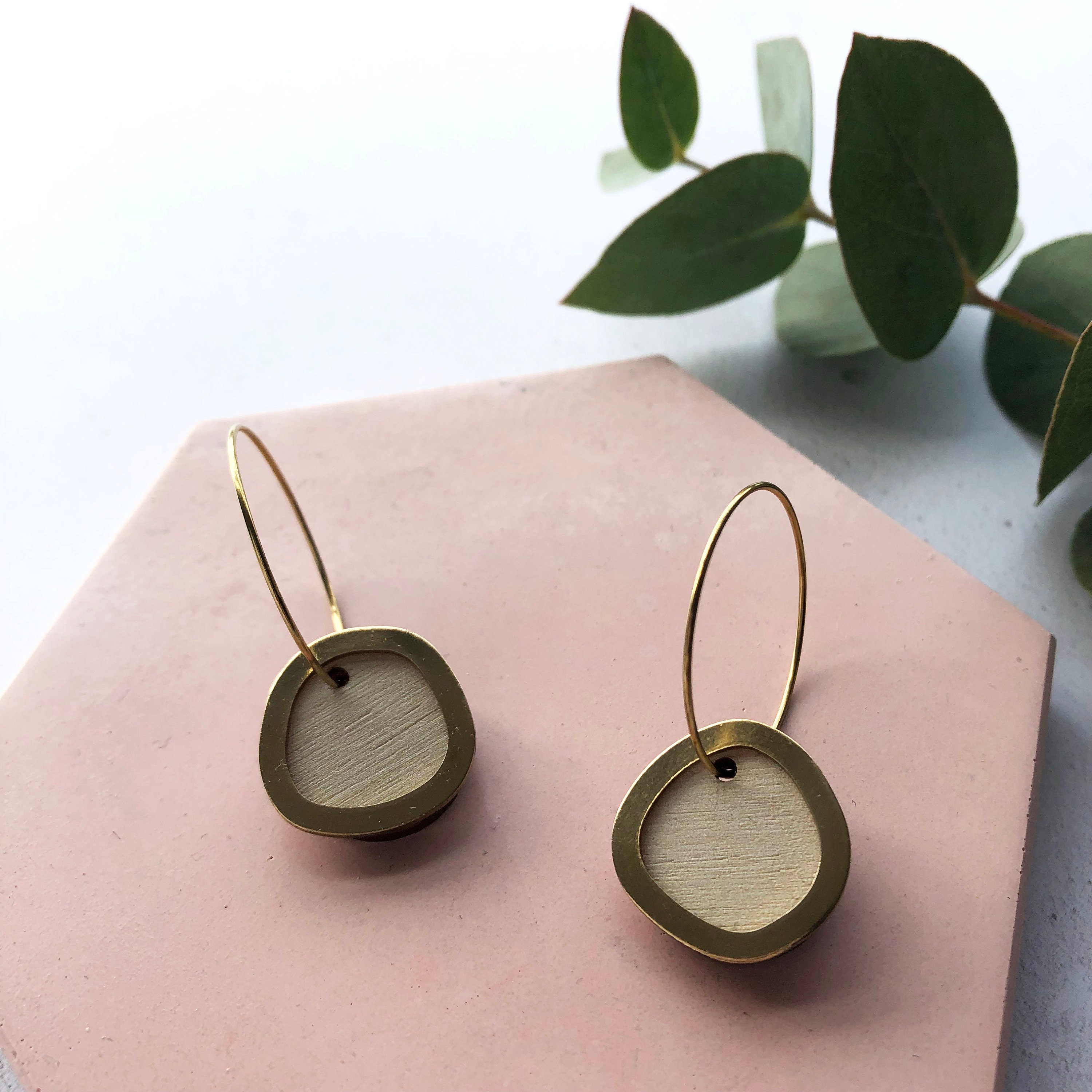 Modern Cream/Natural Circle Hoop Earrings - Minimal Gift For Her Geometric Hoops Simple