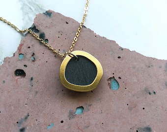 Gold & Petrol Geometric Circle Necklace - Minimalist Jewelry
