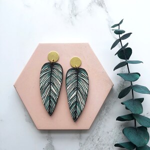 Tropical Statement Leaf Earrings Calathea Whitesar image 2