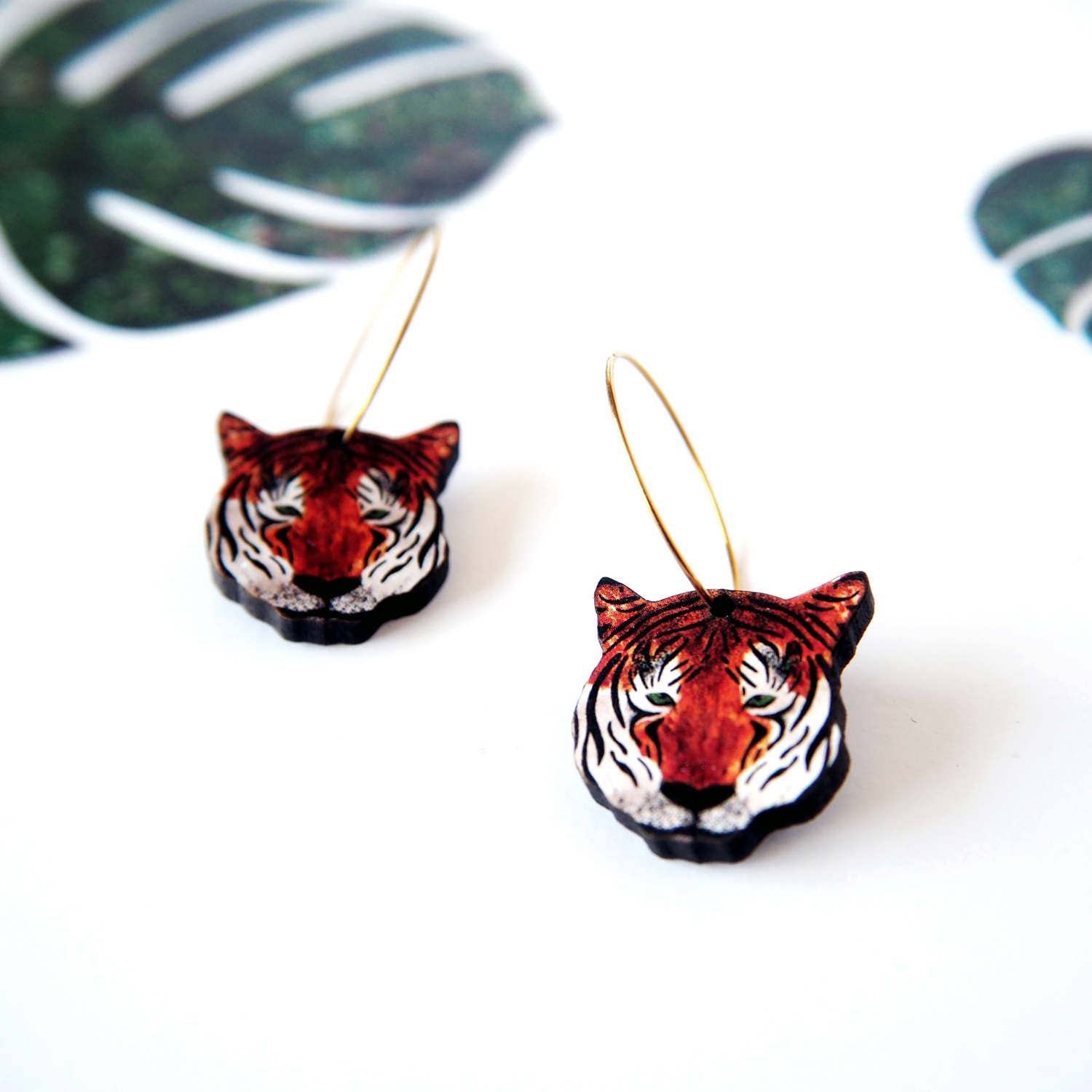 Tiger Hoop Earrings - Hoops -Tiger Jewellery Animal Gold Gift Illustration Print