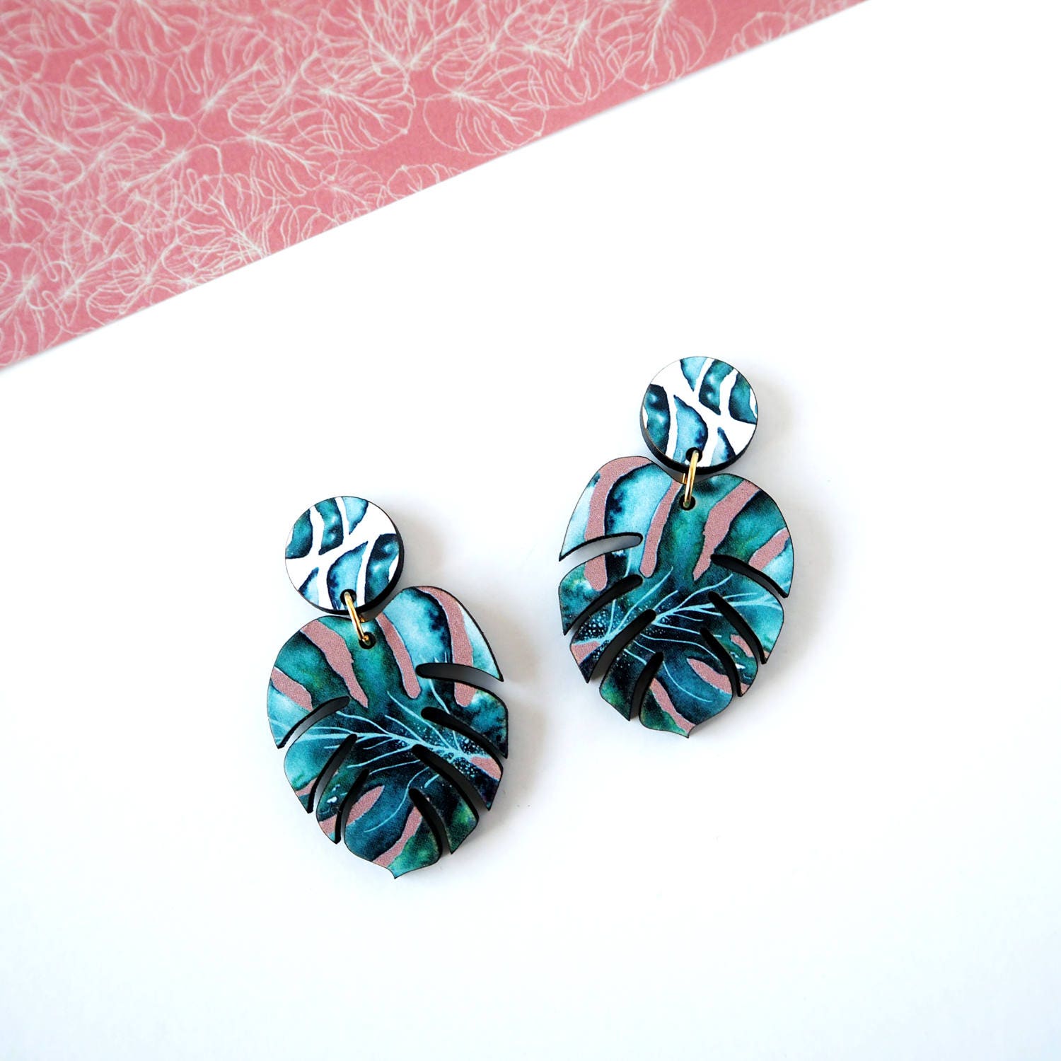 Tropical Statement Earrings - Gift For Plant Lover Monstera Fashion Botanical Jungle