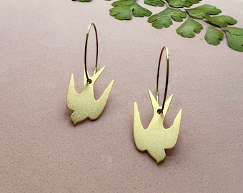 Swallow Hoop Earrings – Gold or Silver Bird Dangle Earrings