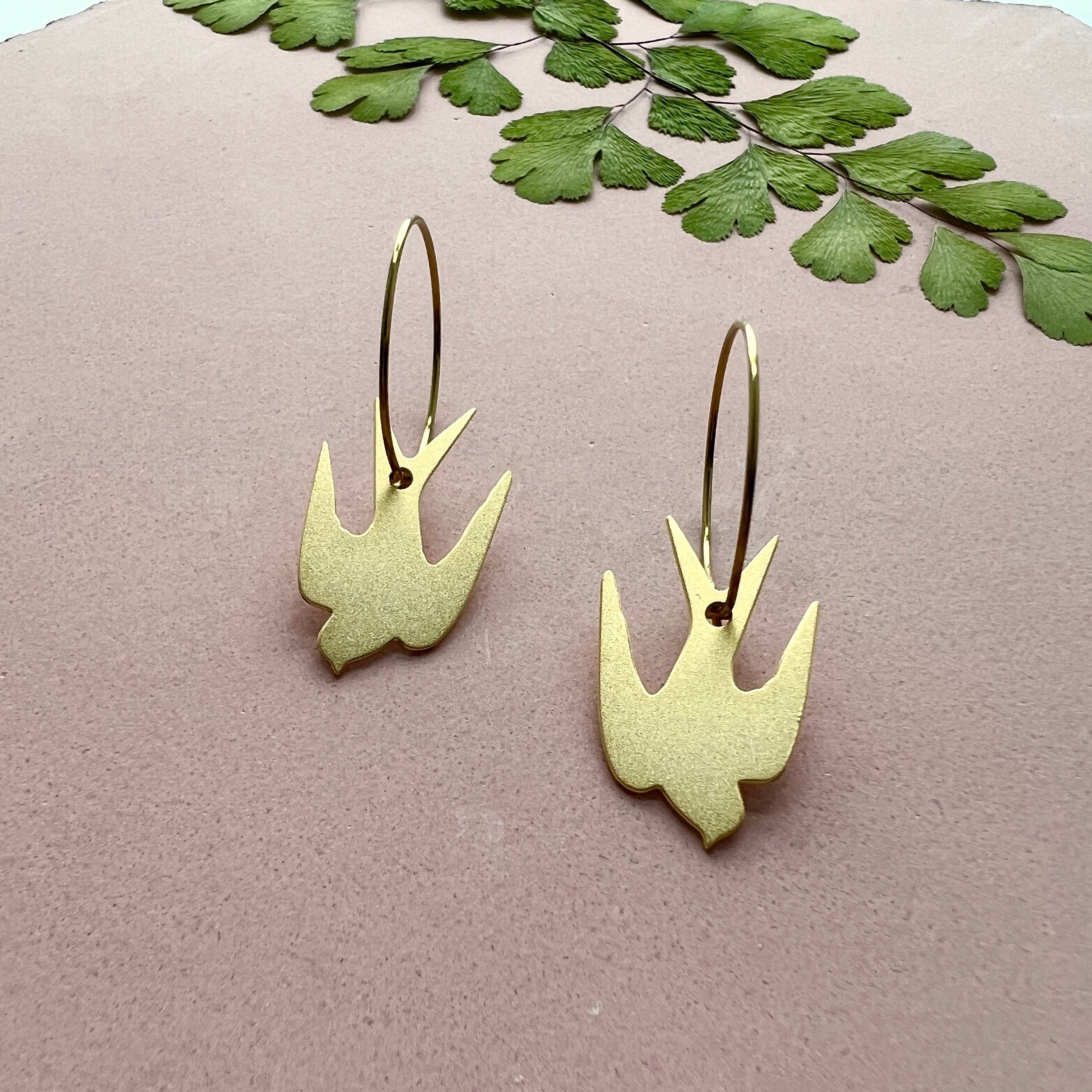 Swallow Hoop Earrings - Gift For Mum Bird Hoops Dangle Gifts Her Bridesmaid Gold & Silver