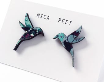 Hummingbird Wooden Earrings - Wooden Bird Earrings - Bird Jewellery - Bird Studs - Laser Cut Bird - Gift For Bird Lover