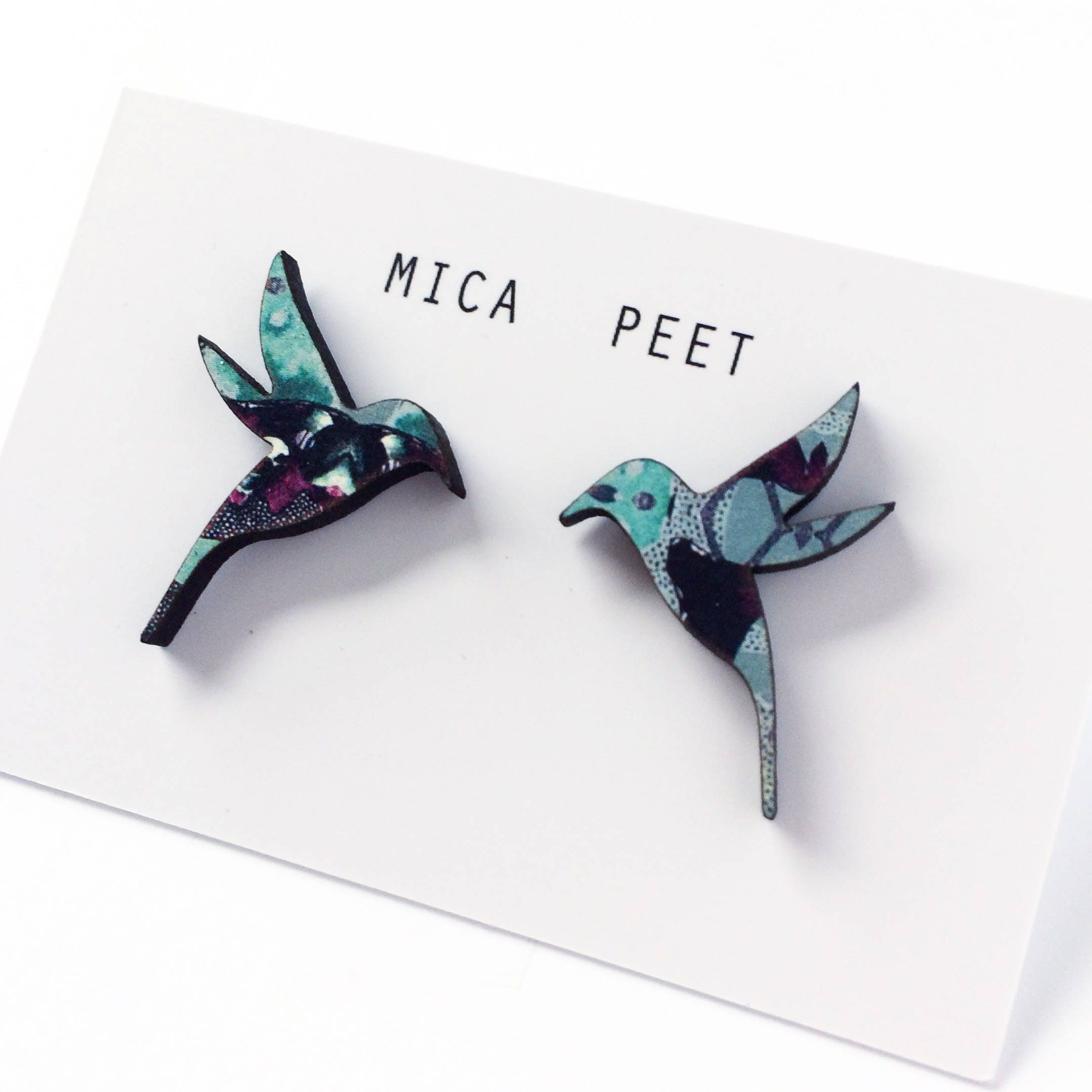 Hummingbird Wooden Earrings - Bird Jewellery Studs Laser Cut Gift For Lover