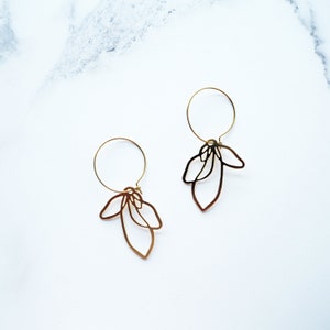 Gold Petal Hoop Earrings - Gold Hoops - Minimal Gold Hoops -  Gold Flower Hoops - Gold Plant Hoops - Gifts For Her