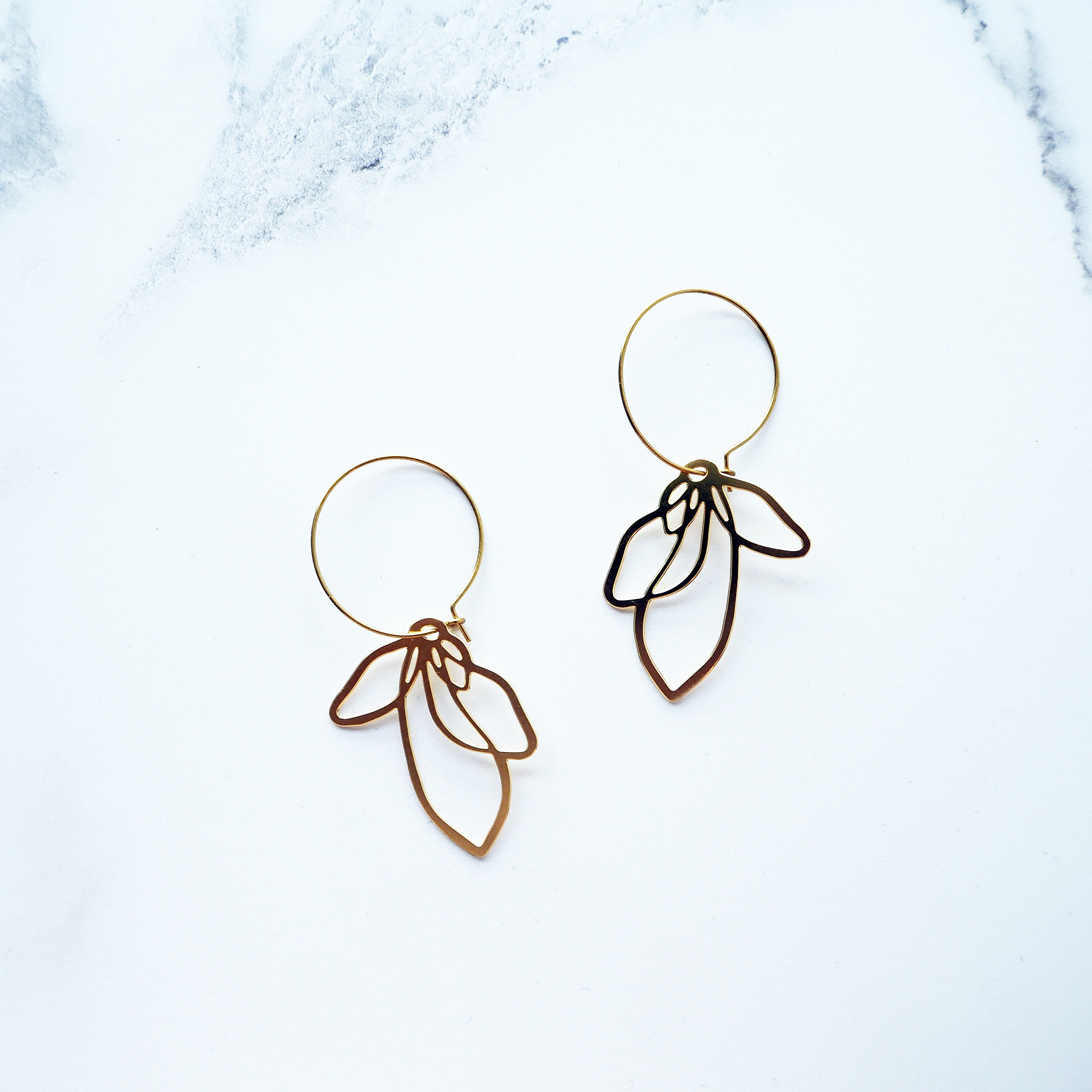 Gold Petal Hoop Earrings - Hoops Minimal Flower Plant Gifts For Her