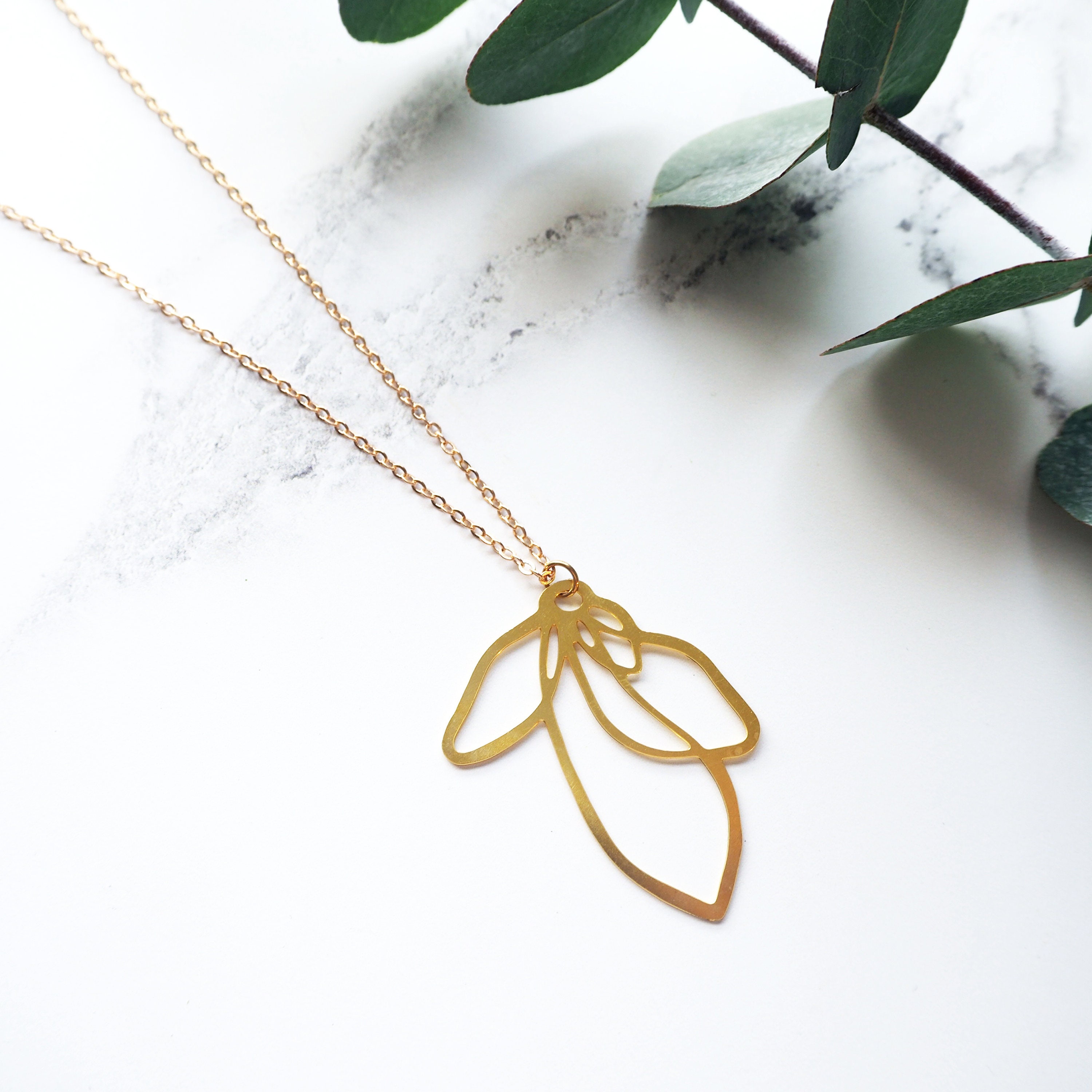 Gold Petal Necklace - Simple Flower Pendant Modern Jewellery Botanical