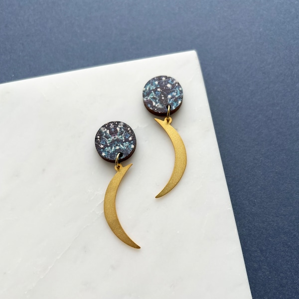Celestial Moon Drop Earrings – Gold, Silver, Rose Gold