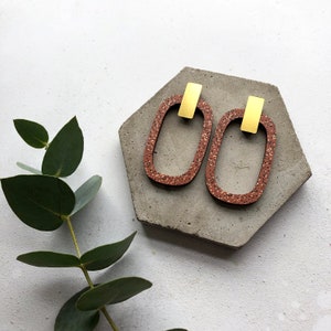 Rectangle Stud Earrings - Statement Geometric Earrings - Burnt Orange Earrings - Brass studs