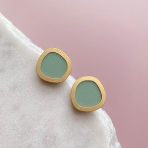 Mint & Gold Geometric Circle Stud Earrings - Simple Earrings - Round Earrings - Minimal Earrings - Gold Stud Earrings