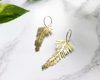 Gold Palm Leaf Hoop Earrings