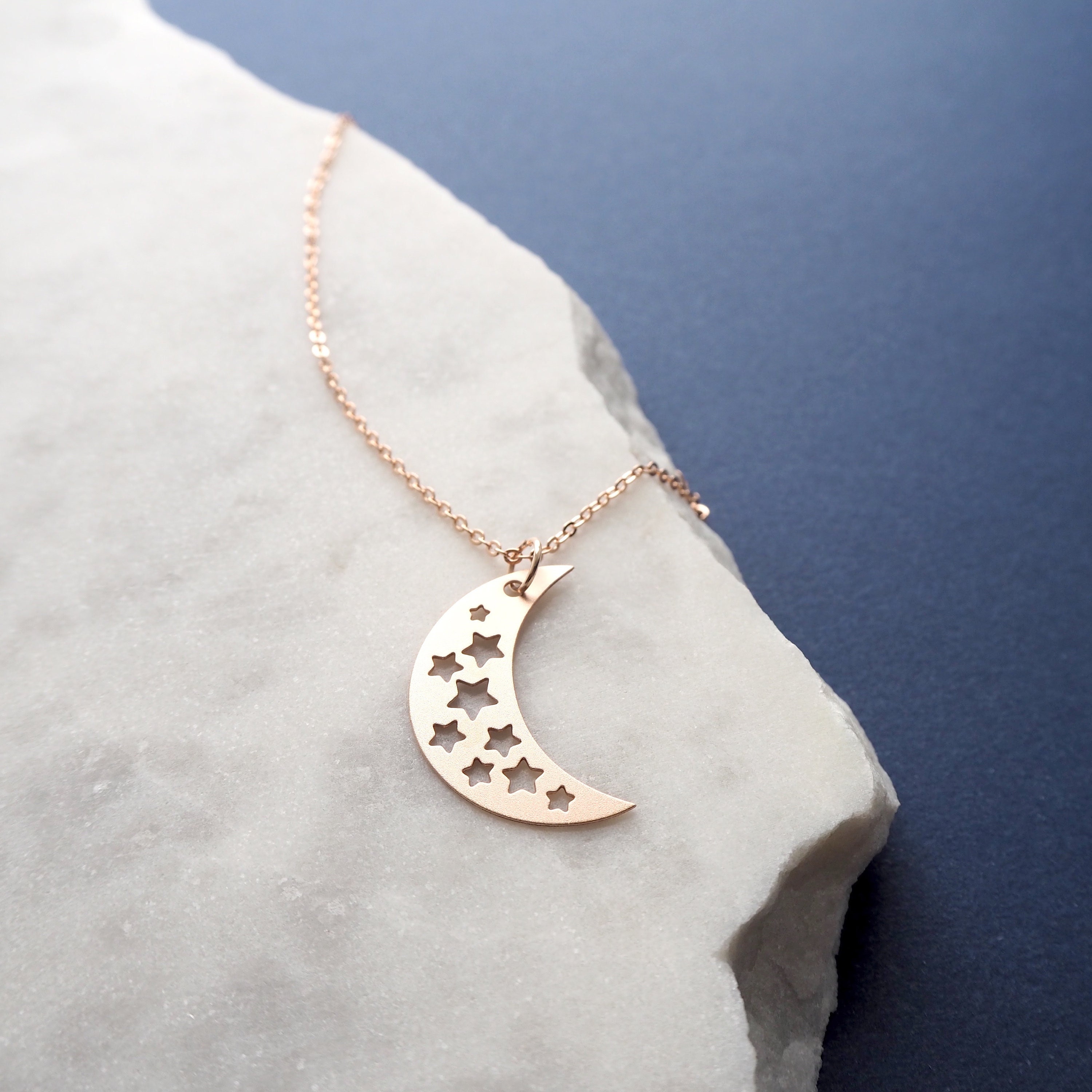 Rose Gold Moon Necklace - Celestial Gift Pendant Jewellery Zodiac