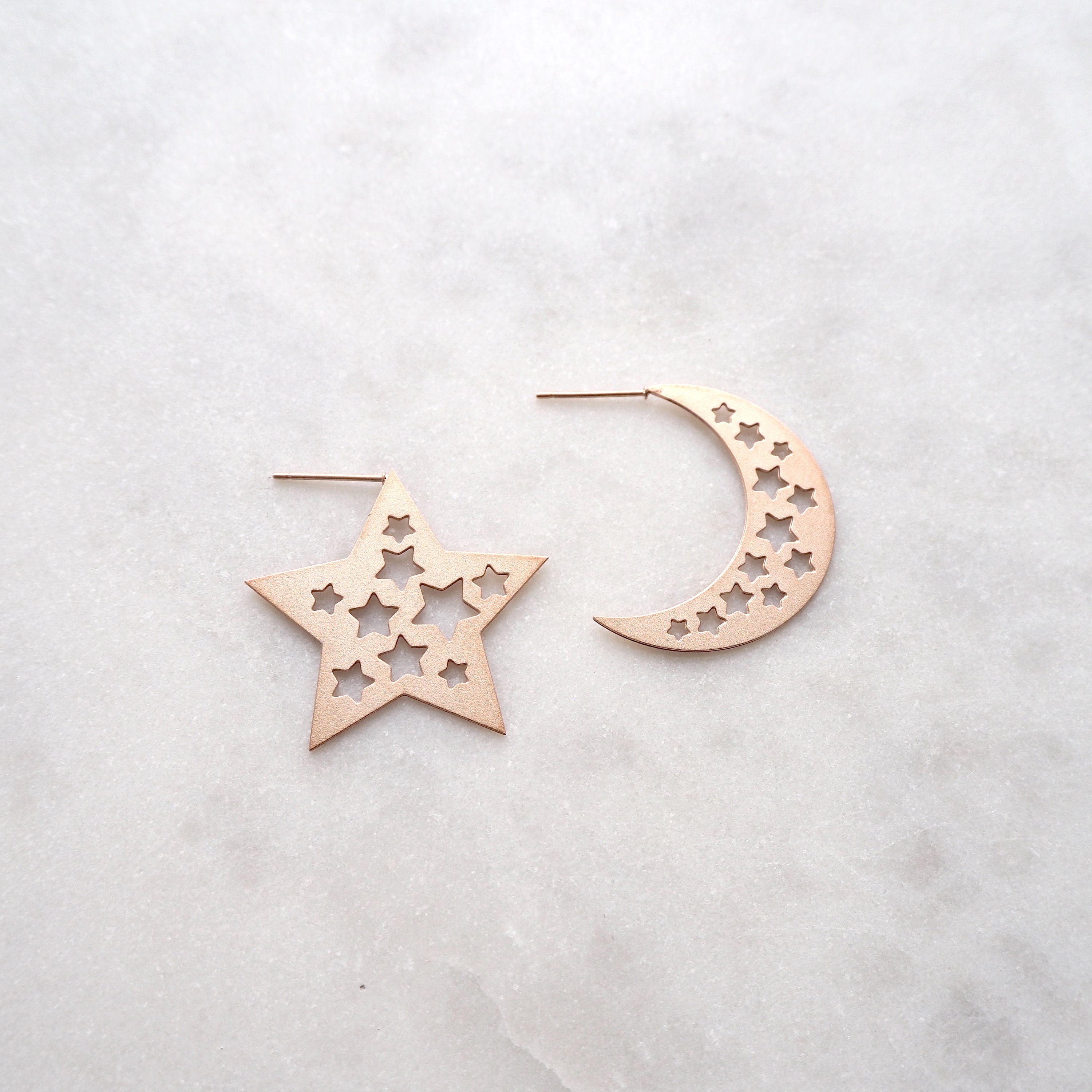 Rose Gold Plated Star and Moon Stud Earrings